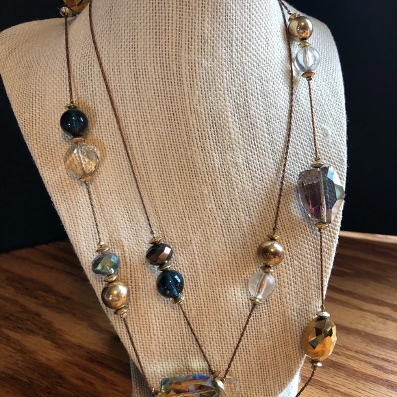 Necklace with faceted beads long classy party little black dress statement fun - Picture 3 of 3